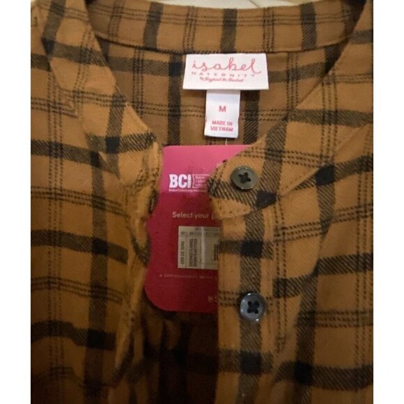 Isabel maternity Brown Plaid Button Pullover Shirt Medium New MSRP $27 - Picture 4 of 6